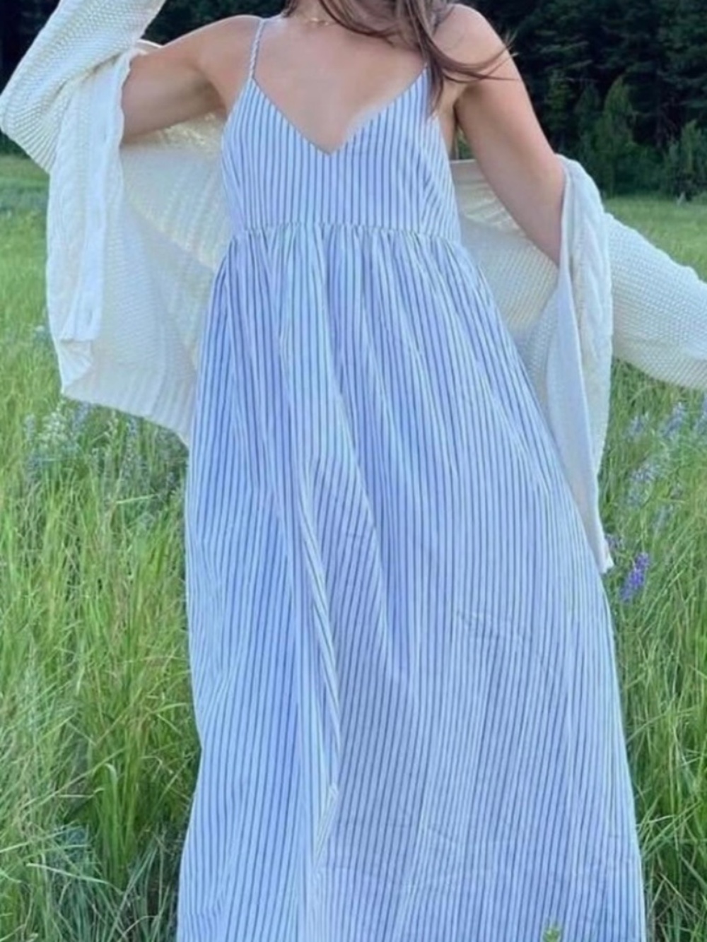 Jenni Kayne Cove Dress Size Small White Navy Stripe Cotton Maxi Dress Pockets - Picture 4 of 12
